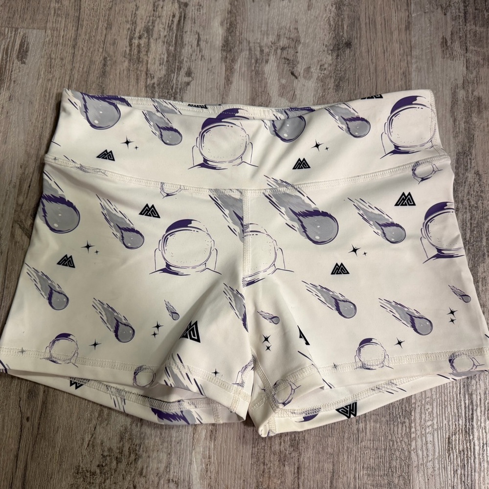 White Athletic Shorts with Purple Meteor Print